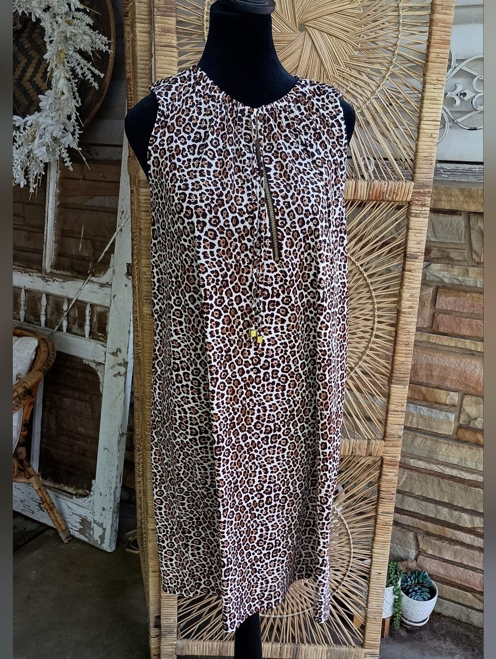 MICHAEL Michael Kors Leopard Print Shift Dress in Brown and Black_XL